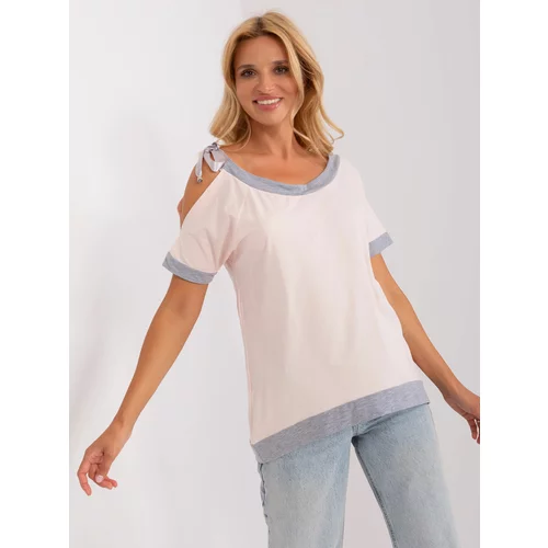 Fashion Hunters Light pink women's blouse with short sleeves