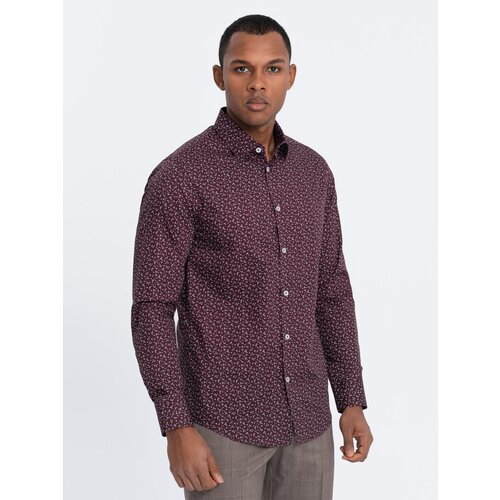Ombre Men's cotton patterned SLIM FIT shirt - maroon Slike