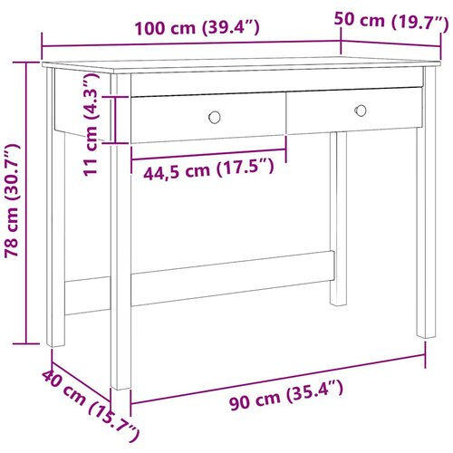  Stol s ladicama Max smeđa 100 x 50 x 78 cm Čvrsto borovo drvo Slike