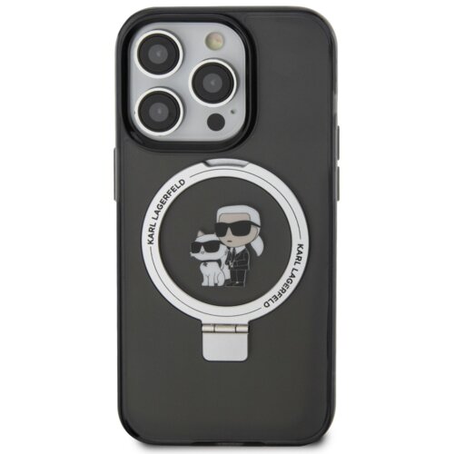Karl Lagerfeld Originalen MagSafe ovitek iPhone 16 Pro Max - S stojalom - Karls full body - prozorno črn - KLHMP16XHMRSKCK Cene