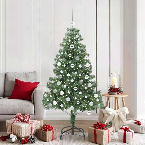 vidaXL Božično drevo med 300 LED z stojalom Zelena 180 cm PVC Cene