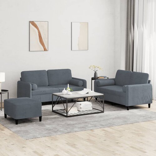  3-dijelni set sofa s jastucima tamnosivi baršunasti Cene