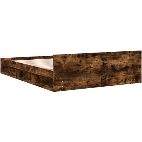 vidaXL Posteljni okvir s predali dimljen hrast 140x200 cm inž. les Cene