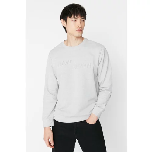Trendyol Gray Melange Men Regular Fit Crew Neck Long Sleeve Printed Sweatshirt