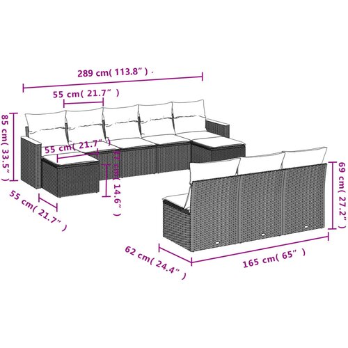  10-dijelni set vrtnih sofa s jastucima bež od poliratana 61 x 62 x 69 cm Slike