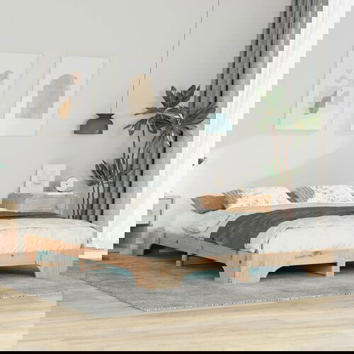 vidaXL Posteljni okvir Rjava 140 x 220 cm Trdna borovina Cene