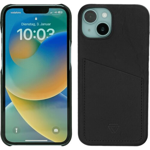 Wachikopa maska za iPhone 14, Držač za kartice, Koža, Crna Cijene