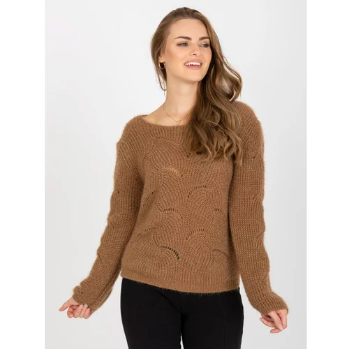 Fashion Hunters Brown fluffy classic sweater with OCH BELLA wool