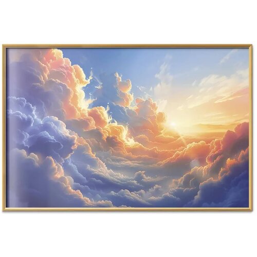  Plakat Sunset Over a Cloudy Sea: A Wonderful Symphony of Colors 60x40 Zlatni okvir Slike