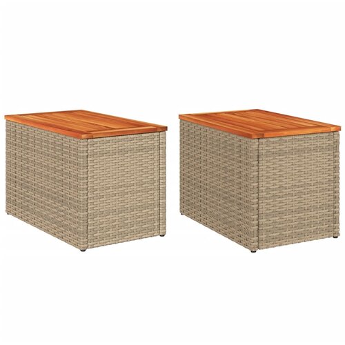 VidaXL Vrtna stranska mizica 2 kosa bež 55x34x37 cm PE ratan les, (21031945) Slike