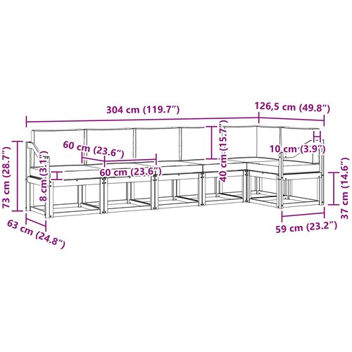  Set vanjskih sofa 6 kom. Prirodna i bež Smeđa 304 x 126,5 x 73 cm Slike