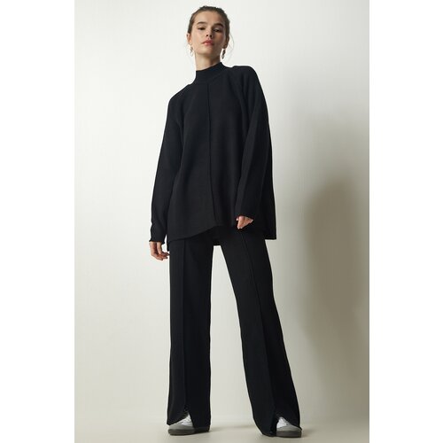  Women's Black Stylish Knitwear Sweater Pants Suit Cene