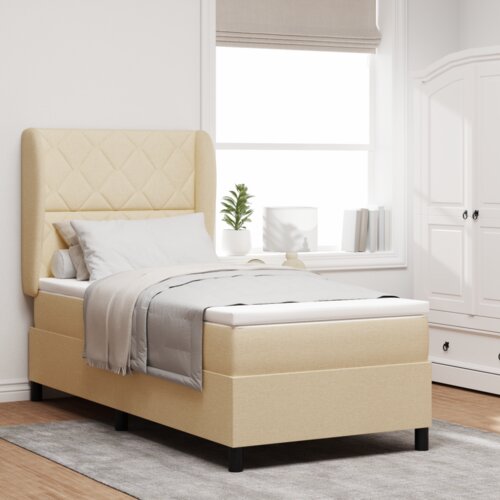 Box Spring Krevet s Madracem - Krem 100x200 cm Tkanina Cijene