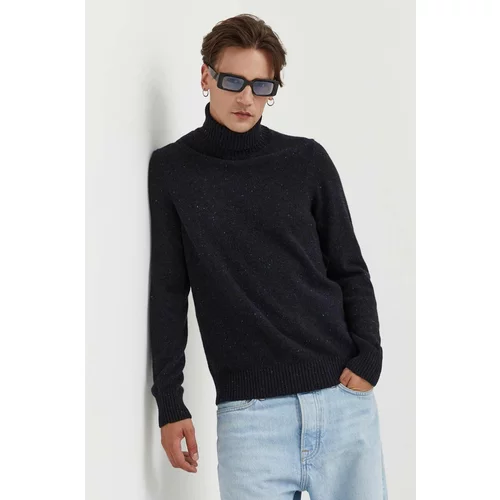 Marc O'Polo Vuneni pulover za muškarce, boja: crna, s dolčevitom