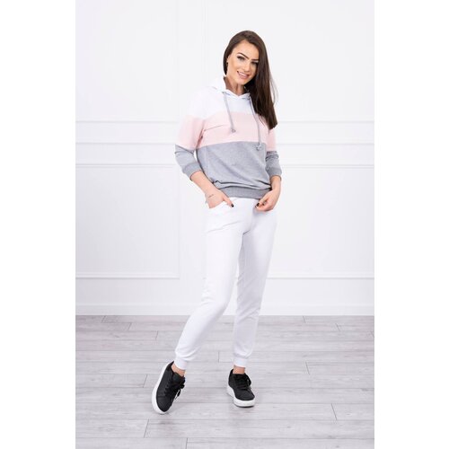 Kesi Set with coloured stripes white+powder pink Cijene