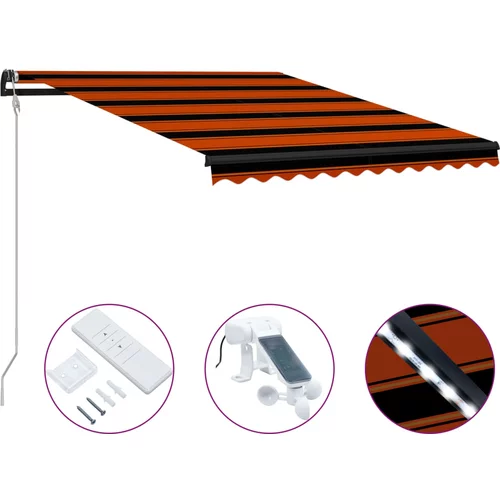 vidaXL Zložljiva tenda s senzorjem in LED 300x250 cm oranžna in rjava