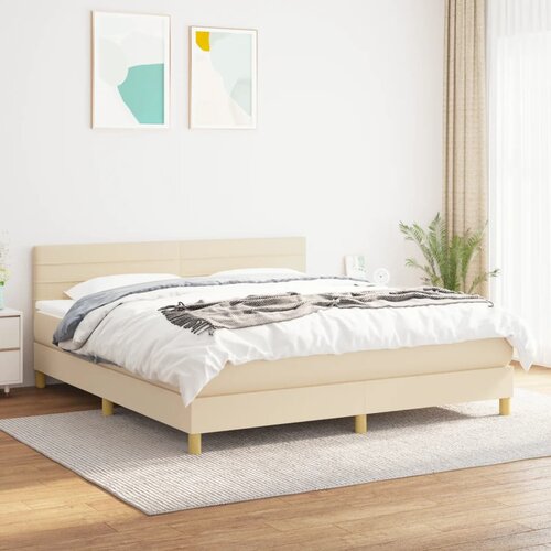 The Living Store Box spring postelja z vzmetnico krem 160x200 cm blago - Box Spring Postelja, (21512645) Cene