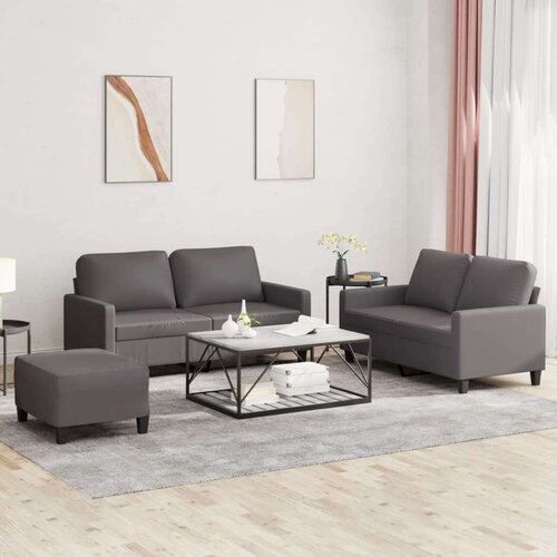 VidaXL 3-dijelni set sofa s jastucima sivi od umjetne kože Slike