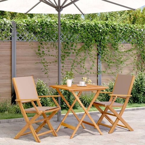  3-dijelni bistro set od tkanine i masivnog drva smeđesivi Slike