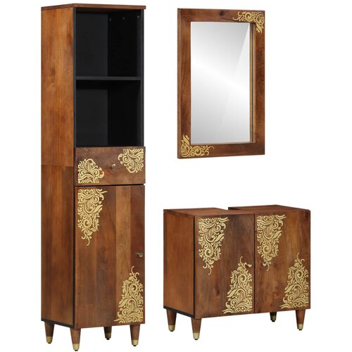  Set ormarića za kupaonicu 3 pcs Medeno smeđa Čvrsto drvo manga Cijene