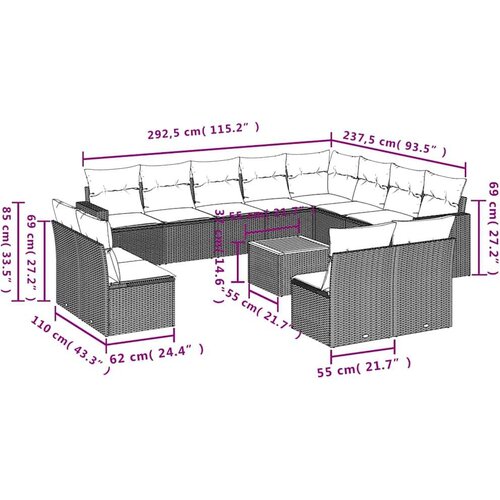  Vrtna garnitura - 13-dijelni set vrtnih sofa s jastucima poliratan crni - Crna 1 Slike