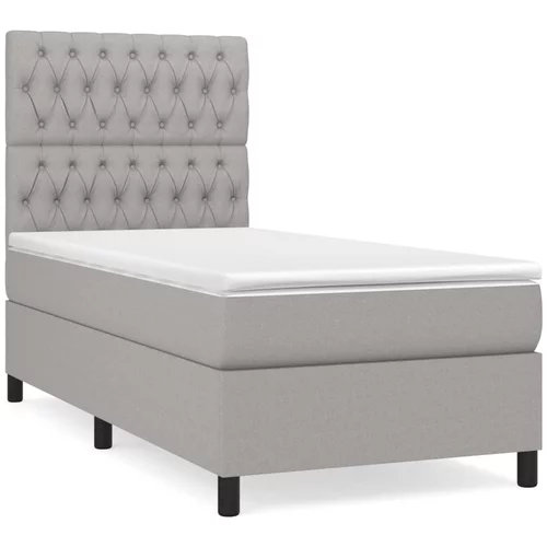 vidaXL Box spring postelja z vzmetnico svetlo siva 90x200 cm blago, (20790428)