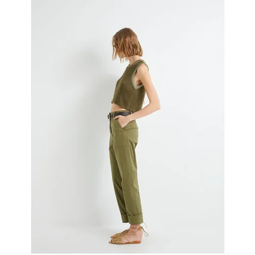  Carrot Trousers High Waist Pocket Detailed Cotton