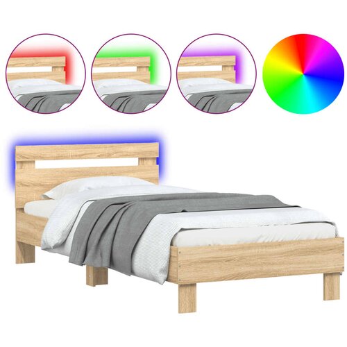 VidaXL Posteljni okvir z vzglavjem in LED sonoma hrast 90x190 cm, (21007185) Slike