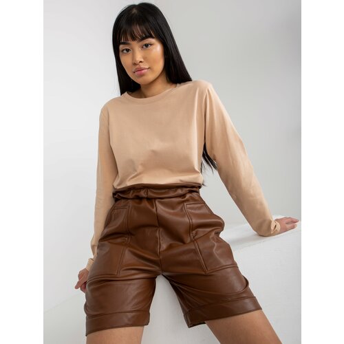 Fashion Hunters brown insulated shorts made of eco-leather for leisure time Cene