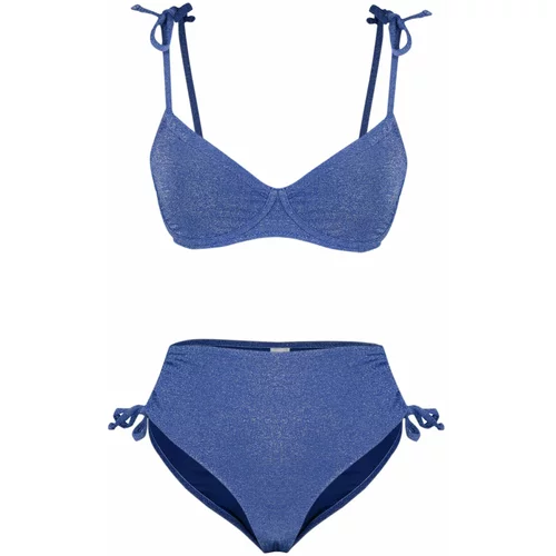 Trendyol Navy Blue Plain Balconette High Waist Bikini Set