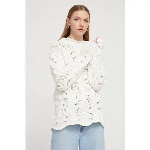 Desigual Bombažen pulover bela barva