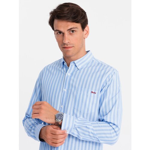 Ombre Men&amp;#039;s REGULAR FIT shirt in white stripes with pocket - blue Slike