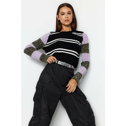 Trendyol Black Super Crop Reverse Stitch Detailed Knitwear Sweater