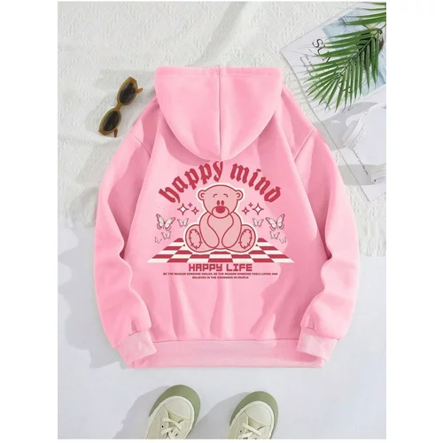 K&H TWENTY-ONE Unisex Pink Happy Mind Happy Life Printed Hoodie Sweatshirt.