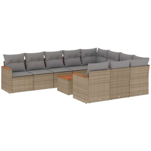 VidaXL 11-dijelni set vrtnih sofa od poliratana s jastucima bež Slike