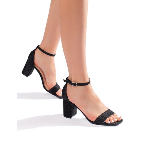 Shelvt Black glitter women&amp;#039;s heeled sandals Slike