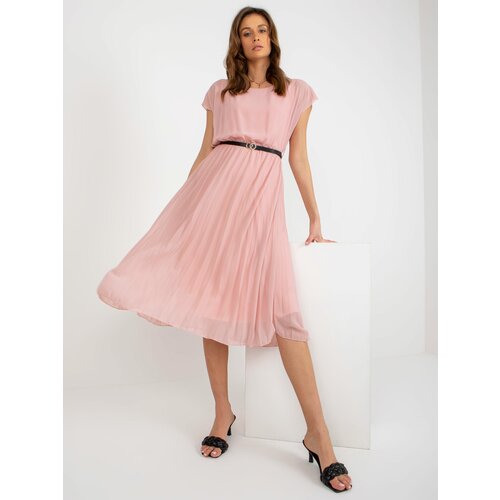 Fashion Hunters light pink pleated dress with black belt Slike