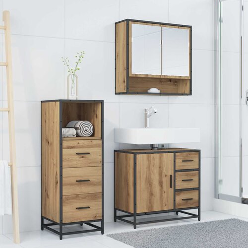  Set namje&amp;scaron;taja za kupaonicu 3 kom. Umjetnički hrast Smeđa 65 x 33 x 60 cm Slike