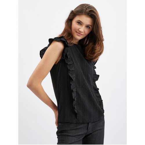 Orsay Black Womens T-Shirt with Frill - Women Cene