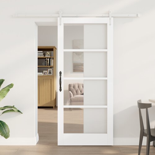 VidaXL drsna vrata s kompletom strojne opreme bela 78x202 cm trdni bor, notranja vrata z steklom &amp;#039;ORKDAL&amp;#039;bela 78x202x4 cm Slike