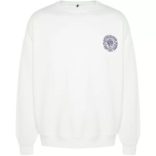 Trendyol Limited Edition Ecru Men's Oversized Embroidered Cotton Fleece Fleece Sweatshirt.