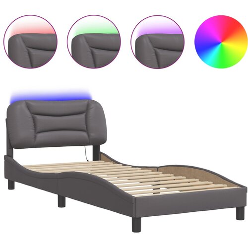 Maison Chic Posteljni okvir - Enojna postelja - Postelja za odrasle z LED lučkami siv 90x200 cm umetno usnje, (21695490) Slike
