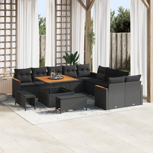 VidaXL 13-dijelni Vrtni Sofa Set s Jastučićima Crni Poli Ratan Akacija Slike