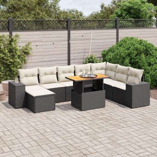 vidaXL 9-dijelni set vrtnih sofa s jastucima crni od poliratana Cijene