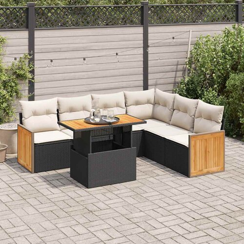  7-dijelni set vrtnih sofa poliratan i bagrem s jastucima Slike