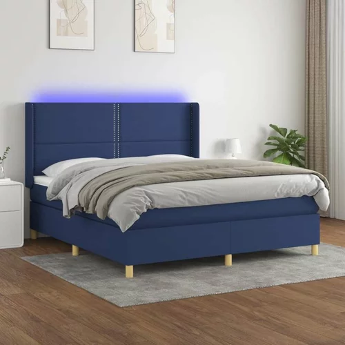  Box spring postelja z vzmetnico LED modra 180x200 cm blago, (20896658)