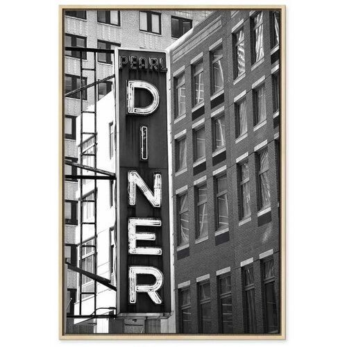  Slika - New York Neon Sign (1 Part) Vertical 80x120 U prirodnom drvenom okviru Slike