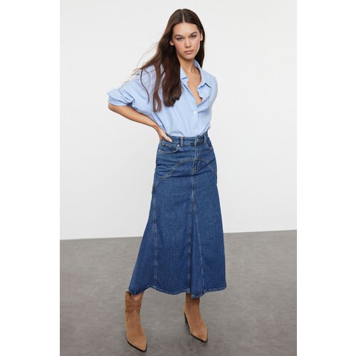 Trendyol Dark Blue More Sustainable Denim Skirt with Stitching Detail Slike