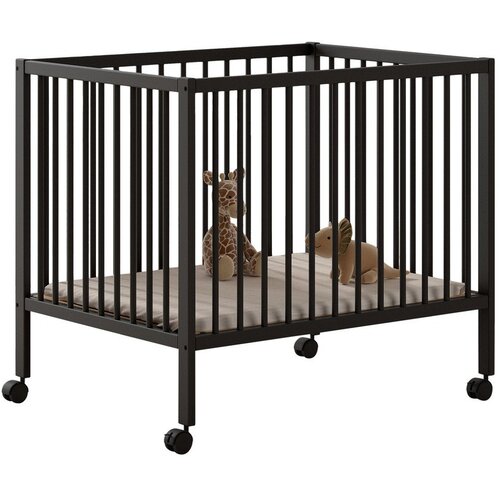 Vipack Antracitno sivi putni krevetić od masivne bukve s podesivom visinom/na kotačićima 95x75 cm Dino &amp;ndash; Slike