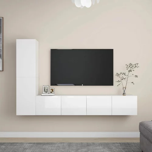 vidaXL Komplet TV omaric 4-delni visok sijaj bela iverna plošča